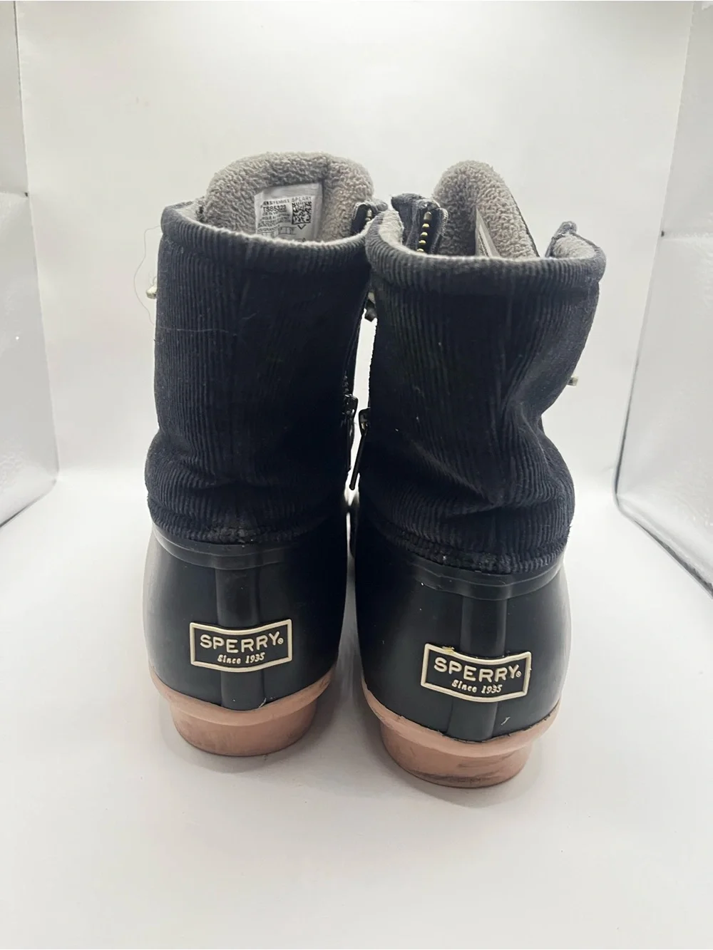 Sperry Women’s Black & Tan Duck Boot with Corduroy Upper